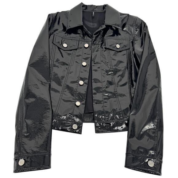 HELMUT‎ LANG Vinyl Spread Collar Button Down Jacket Black Medium Patent Leather - Picture 8 of 14